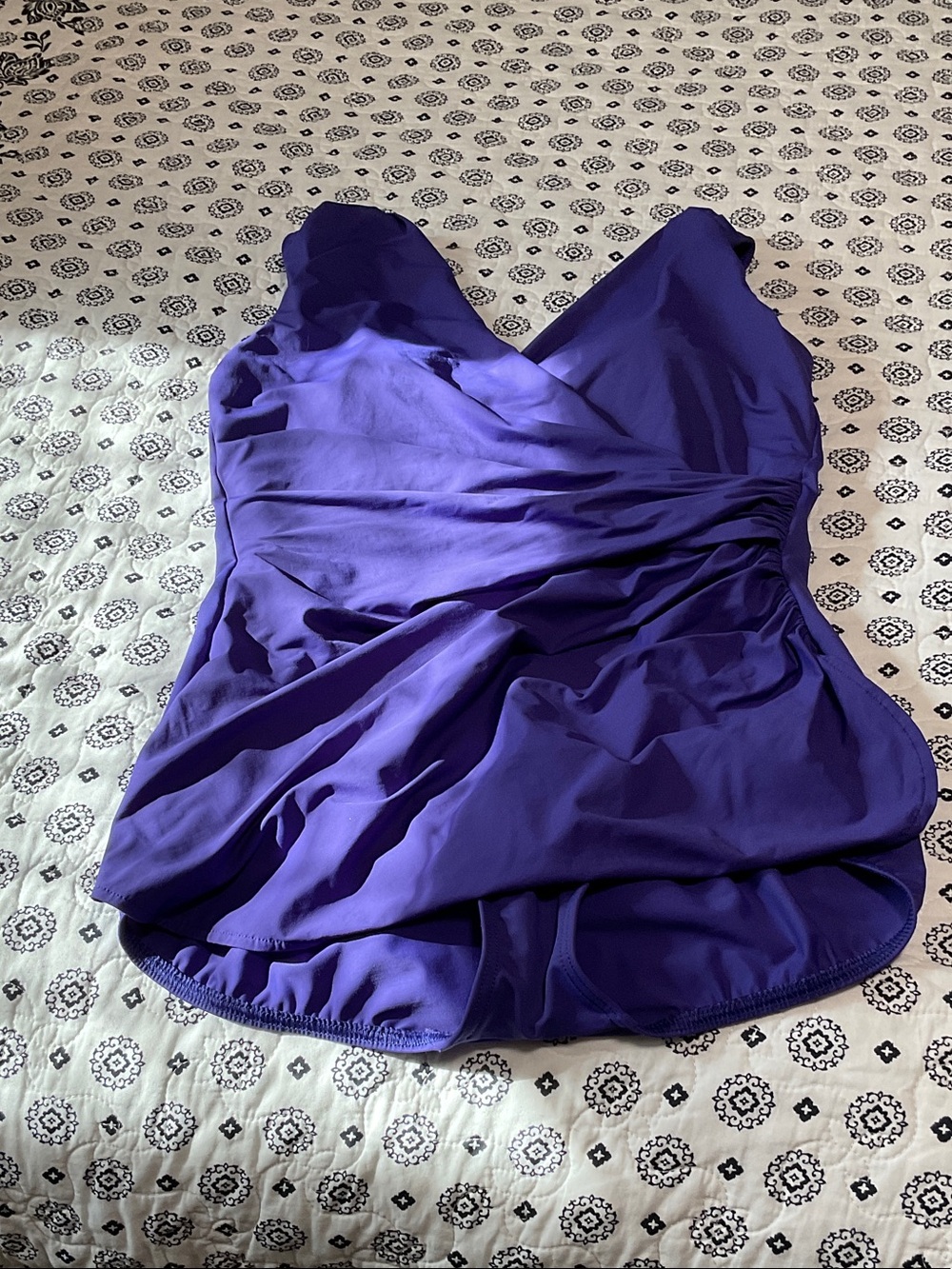 Lands End Purple Ruched One Piece Swim Suit 12 New